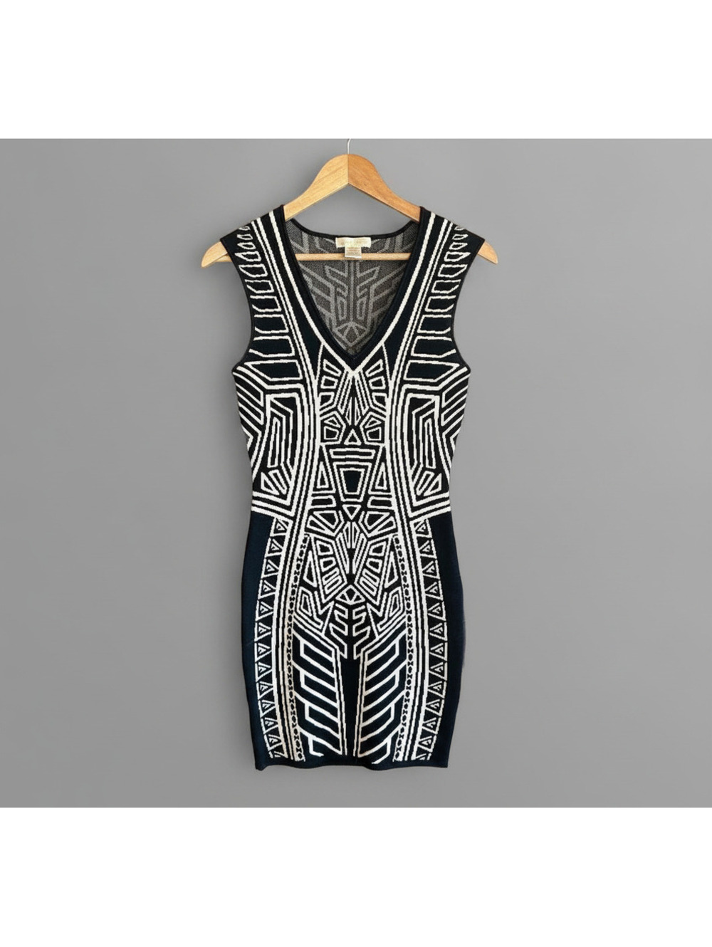 Jealous Tomato Black White Geometric Knit Bodycon Mini Dress Medium Whimsigoth